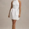 Dottie | White High-Neck Mini Dress With Pleated Skirt