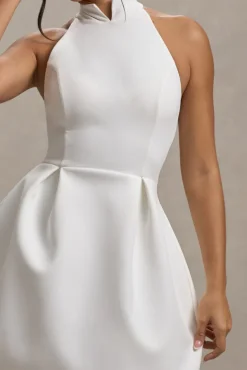 Dottie | White High-Neck Mini Dress With Pleated Skirt