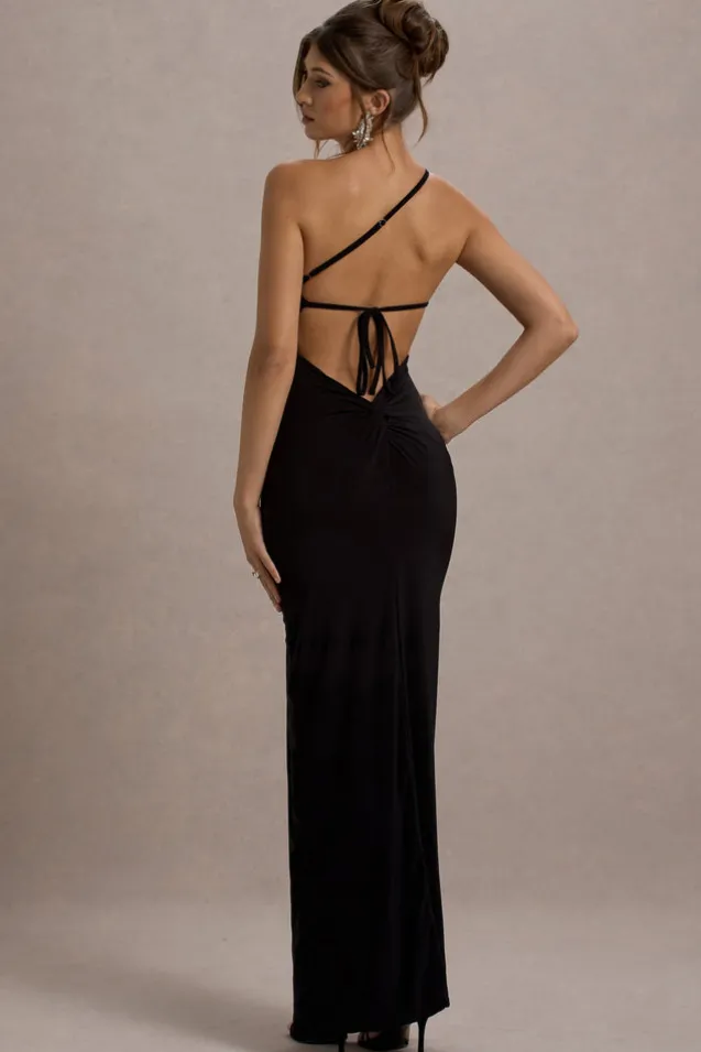 Dressing Up | Black One Shoulder Maxi Dress With Open Back Detail