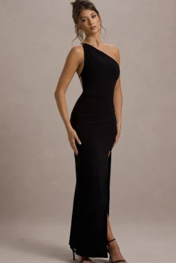 Dressing Up | Black One Shoulder Maxi Dress With Open Back Detail
