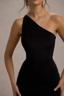 Dressing Up | Black One Shoulder Maxi Dress With Open Back Detail