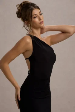 Dressing Up | Black One Shoulder Maxi Dress With Open Back Detail