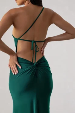 Dressing Up | Bottle Green One Shoulder Maxi Dress With Open Back Detail