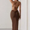 Dressing Up | Chocolate Brown One Shoulder Maxi Dress With Open Back Detail
