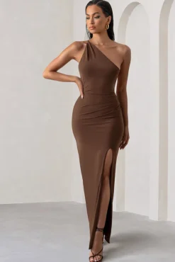 Dressing Up | Chocolate Brown One Shoulder Maxi Dress With Open Back Detail