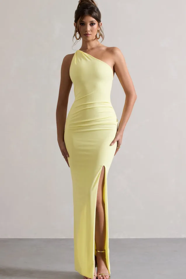 Dressing Up | Lemon One Shoulder Maxi Dress With Open Back Detail