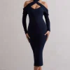 Duet | Navy Rib Knit Halter-Neck Midi Dress With Cut-Out