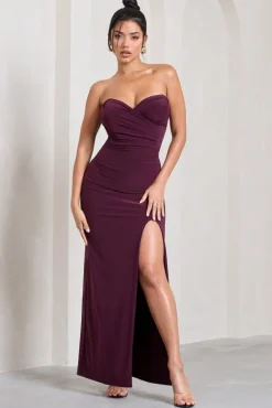 Dynamite | Burgundy Pleated Bodice Split Maxi Dress