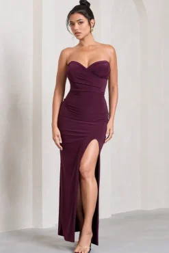 Dynamite | Burgundy Pleated Bodice Split Maxi Dress