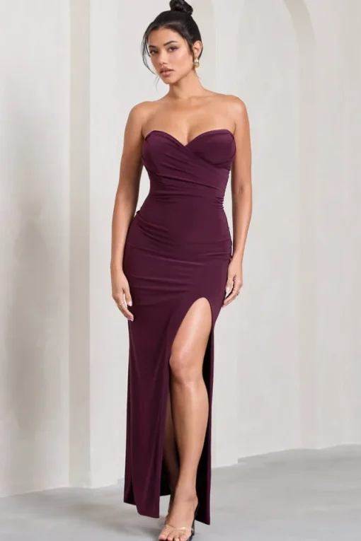 Dynamite | Burgundy Pleated Bodice Split Maxi Dress
