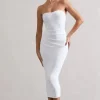 East End | White Strapless Gathered Midi Dress