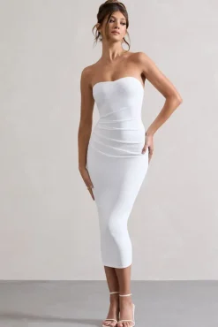 East End | White Strapless Gathered Midi Dress