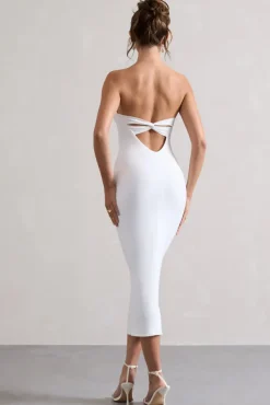 East End | White Strapless Gathered Midi Dress
