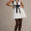 Eclair | Black u0026 White Plunge-Neck Mini Dress With Tulle Skirt