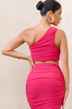 Eclipse | Hot Pink One Shoulder Ruched Crop Top