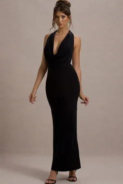 Edessa | Black Plunge-Neck Maxi Dress
