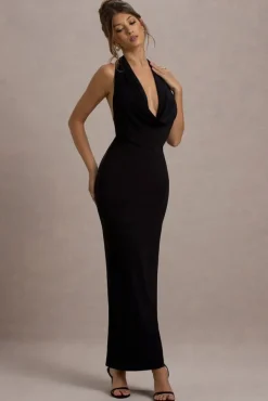 Edessa | Black Plunge-Neck Maxi Dress