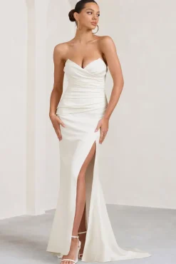 Elene | White Pleated Split Fishtail Maxi Dress