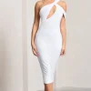 Ella | White Asymmetric Neck Cut Out Midi Dress