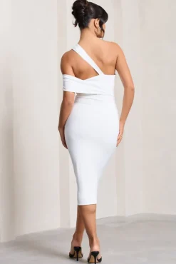 Ella | White Asymmetric Neck Cut Out Midi Dress