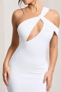 Ella | White Asymmetric Neck Cut Out Midi Dress