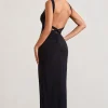 Elle | Black Square-Neck Open-Back Split Maxi Dress