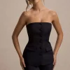 Elliana | Black Strapless Button Front Tailored Top