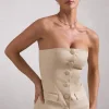 Elliana | Stone Strapless Button Front Tailored Top