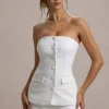 Elliana | White Strapless Button Front Tailored Top