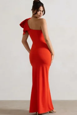 Elowen | Orange Asymmetric Maxi Dress With Bow
