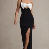 Emmalou | Black u0026 White Strappy Split Maxi Dress With Bow