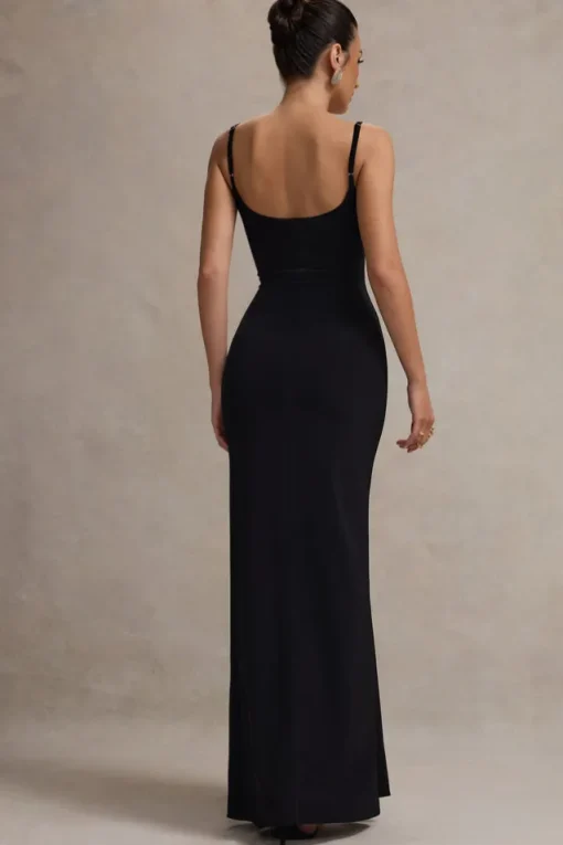 Emmalou | Black u0026 White Strappy Split Maxi Dress With Bow