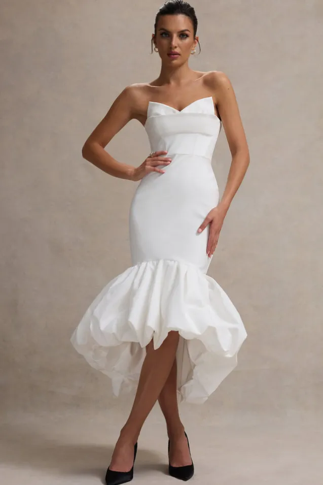 Emmelina | White Corset Maxi Dress With Volume Hem