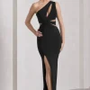 Emmy | Black One Shoulder Cut-Out Split Maxi Dress