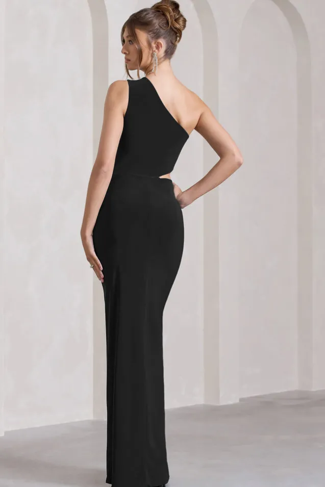 Emmy | Black One Shoulder Cut-Out Split Maxi Dress