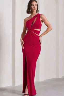 Emmy | Red One Shoulder Cut-Out Split Maxi Dress