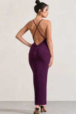 Enamour | Plum Strappy Plunge-Neck Wrap Maxi Dress