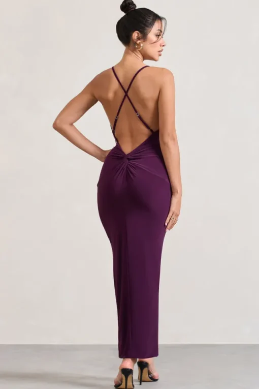Enamour | Plum Strappy Plunge-Neck Wrap Maxi Dress