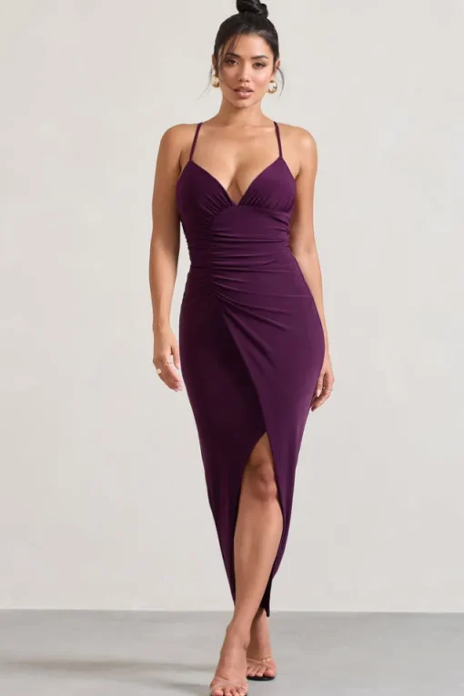 Enamour | Plum Strappy Plunge-Neck Wrap Maxi Dress
