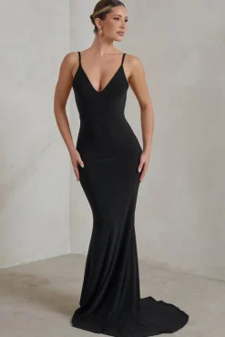 Endless Love | Black Backless Knot Detail Fishtail Maxi Dress