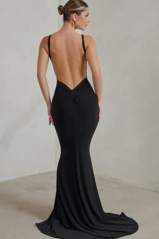Endless Love | Black Backless Knot Detail Fishtail Maxi Dress