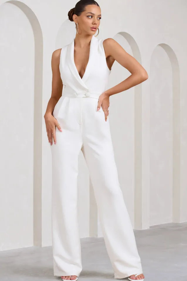 Endure | Tall White Tailored Sleeveless Wide-Leg Jumpsuit