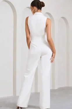 Endure | Tall White Tailored Sleeveless Wide-Leg Jumpsuit
