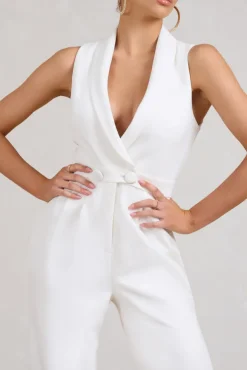 Endure | Tall White Tailored Sleeveless Wide-Leg Jumpsuit
