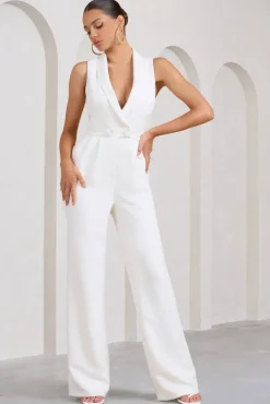 Endure | Tall White Tailored Sleeveless Wide-Leg Jumpsuit