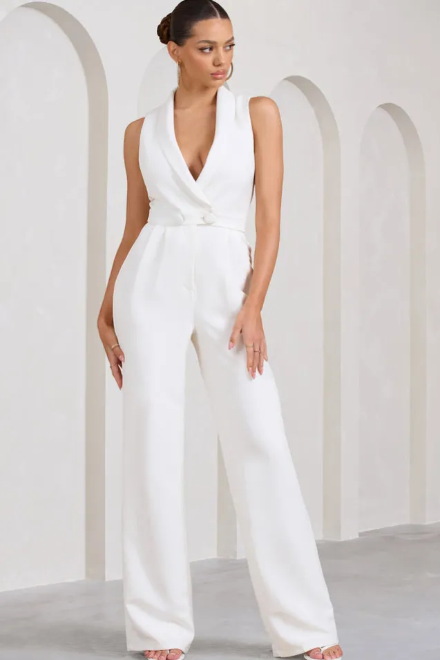 Endure | Tall White Tailored Sleeveless Wide-Leg Jumpsuit