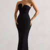 Enticed | Black Strapless V-Neck Maxi Dress With Flowers