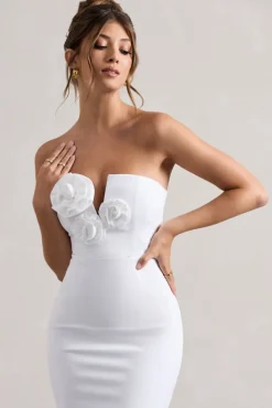 Enticed | White Strapless V-Neck Maxi Dress With Flowers