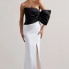 Envision | Black u0026 White Asymmetric One-Sleeve Split Maxi Dress