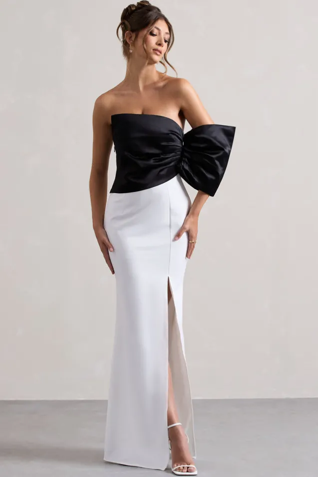 Envision | Black u0026 White Asymmetric One-Sleeve Split Maxi Dress